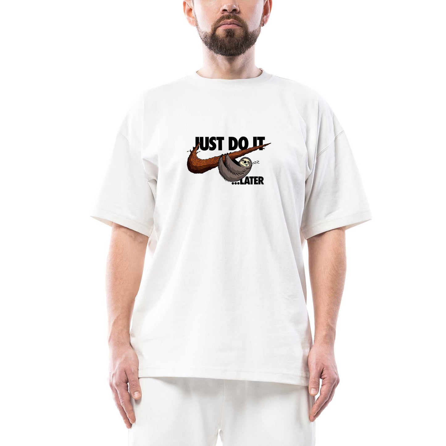 Just Do It Later Oversize Beyaz Tişört
