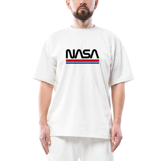 Nasa Red Blue Oversize Beyaz Tişört