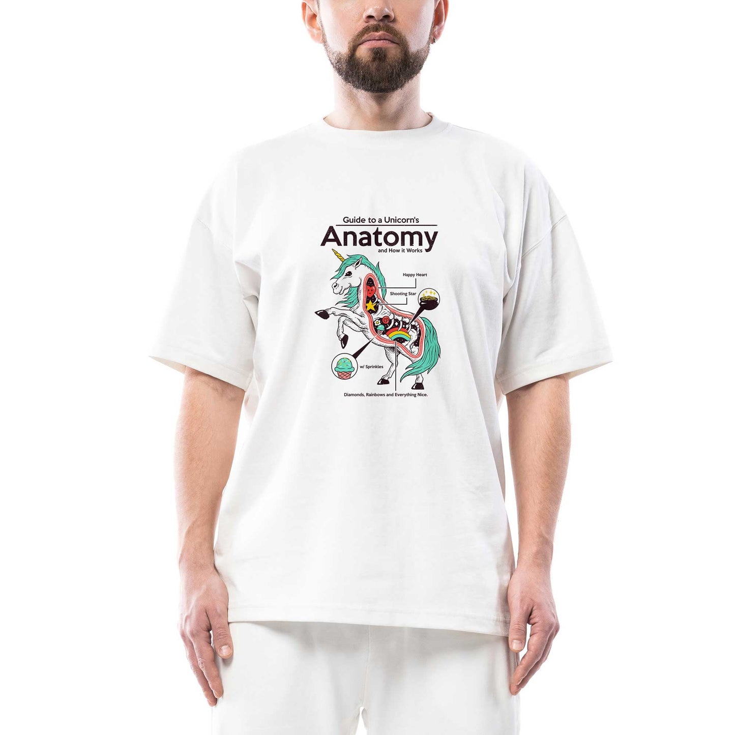 Unicorn Anatomy Oversize Beyaz Tişört