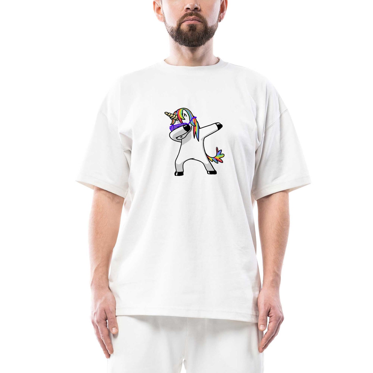 Unicorn Dabbing Oversize Beyaz Tişört