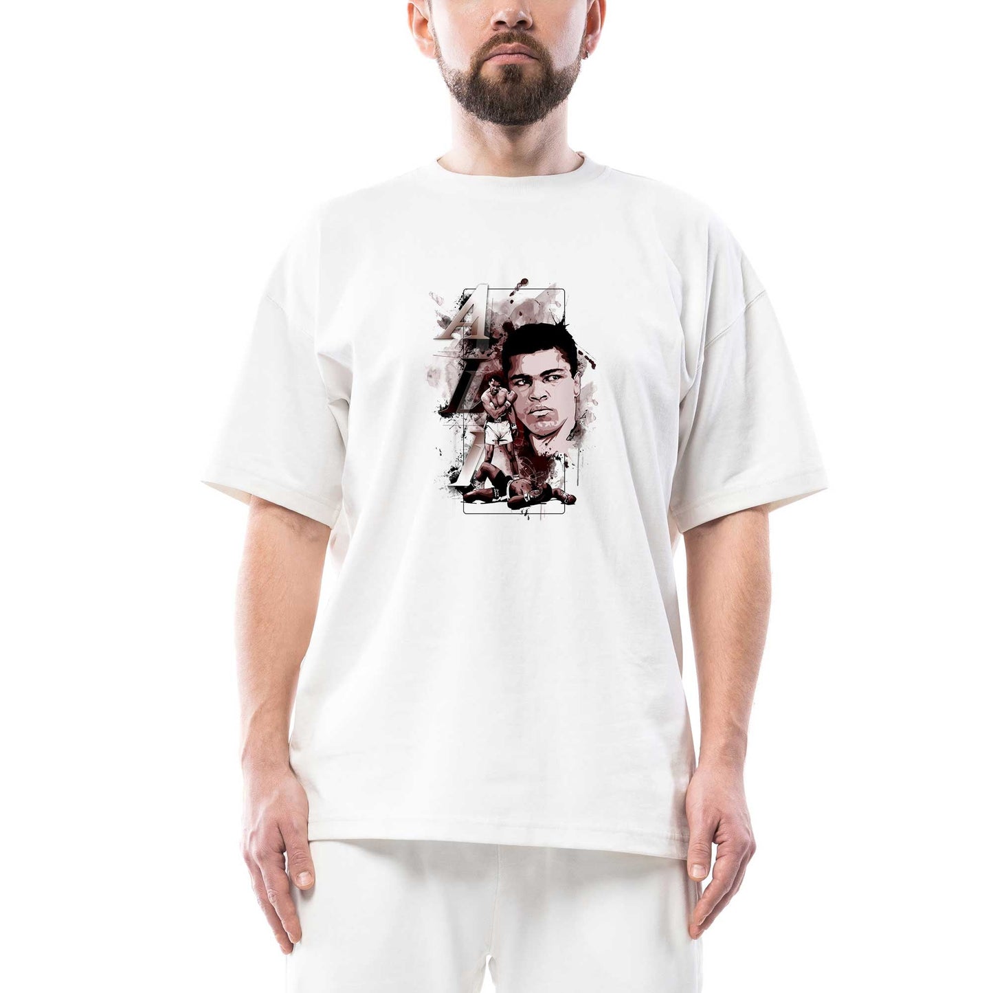 Muhammed Ali in Hearth Oversize Beyaz Tişört
