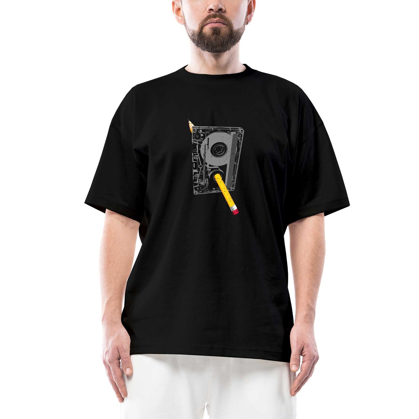 Kaset Oversize Siyah Tişört