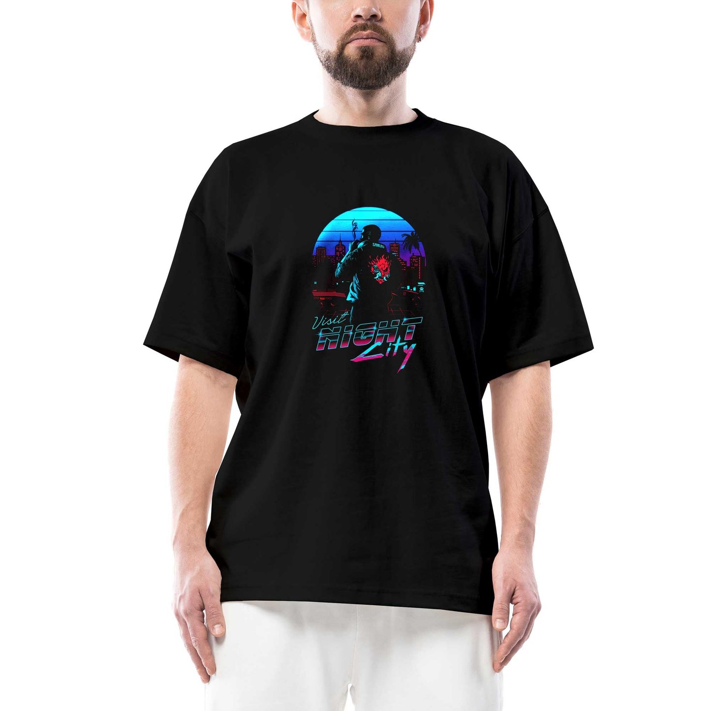 Cyberpunk 2077 Visit Night City Oversize Siyah Tişört