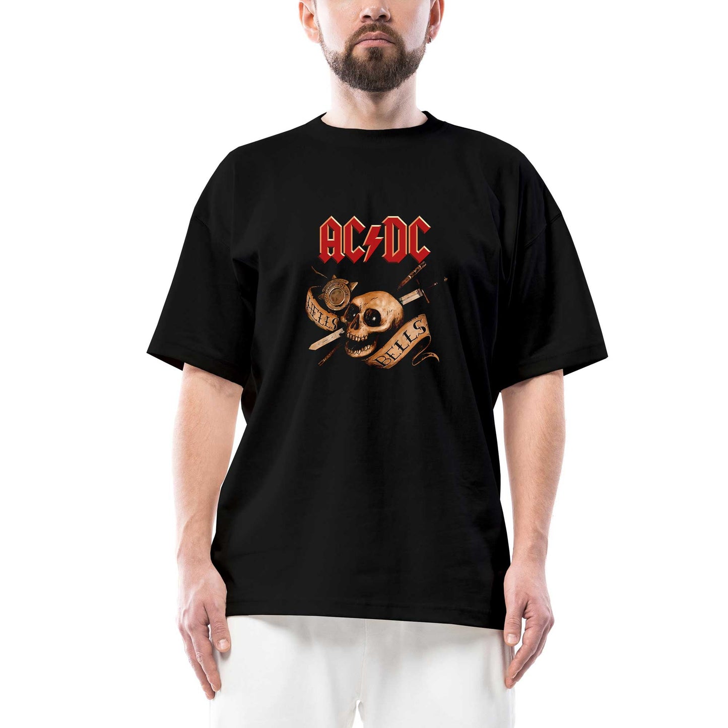 AC DC Hell Bells Skull Oversize Siyah Tişört