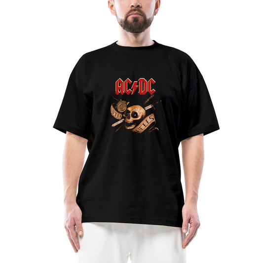 AC DC Hell Bells Skull Oversize Siyah Tişört