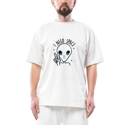Alien I Need Space Oversize Beyaz Tişört