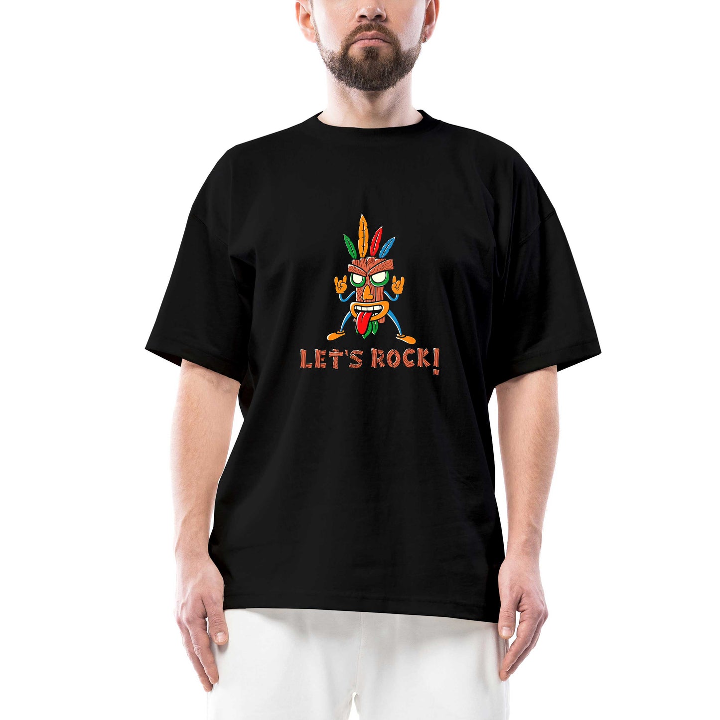 Lets Rock Oversize Siyah Tişört