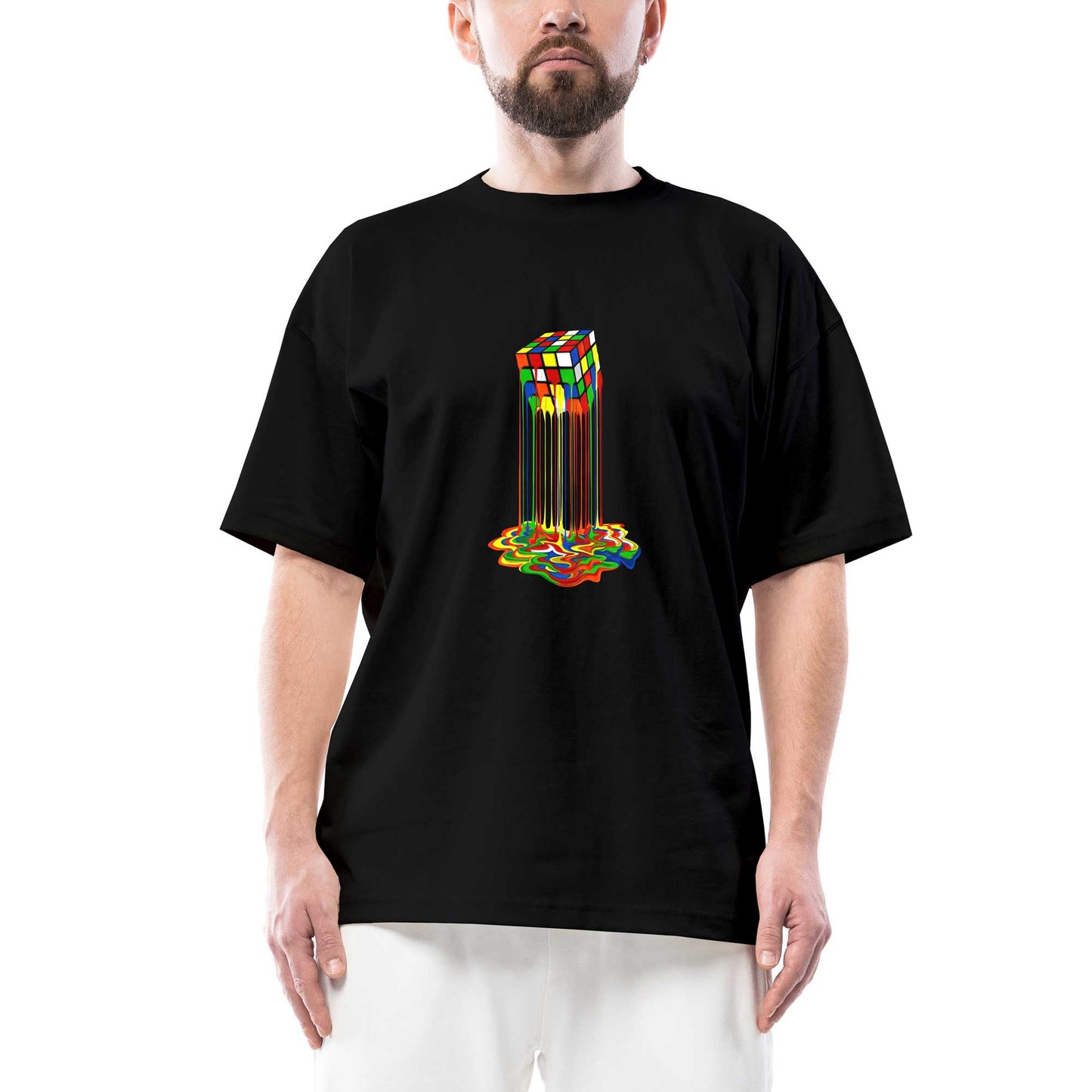 Rubix Cube Rainbow Oversize Siyah Tişört