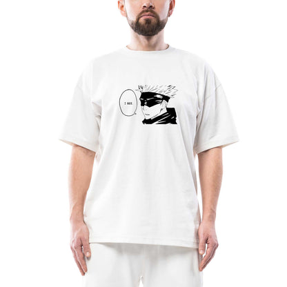 Gojou Satoru I See Oversize Beyaz Tişört