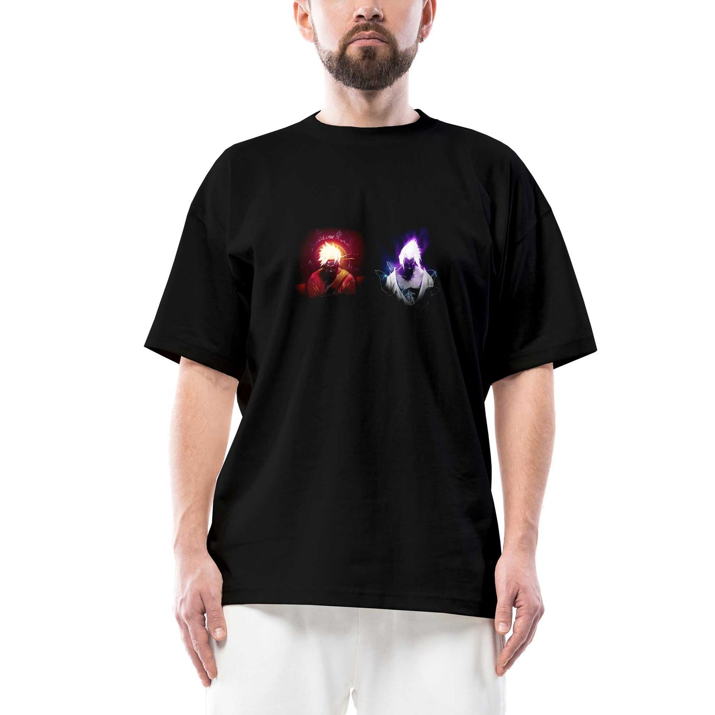 Naruto and Sasuke Oversize Siyah Tişört