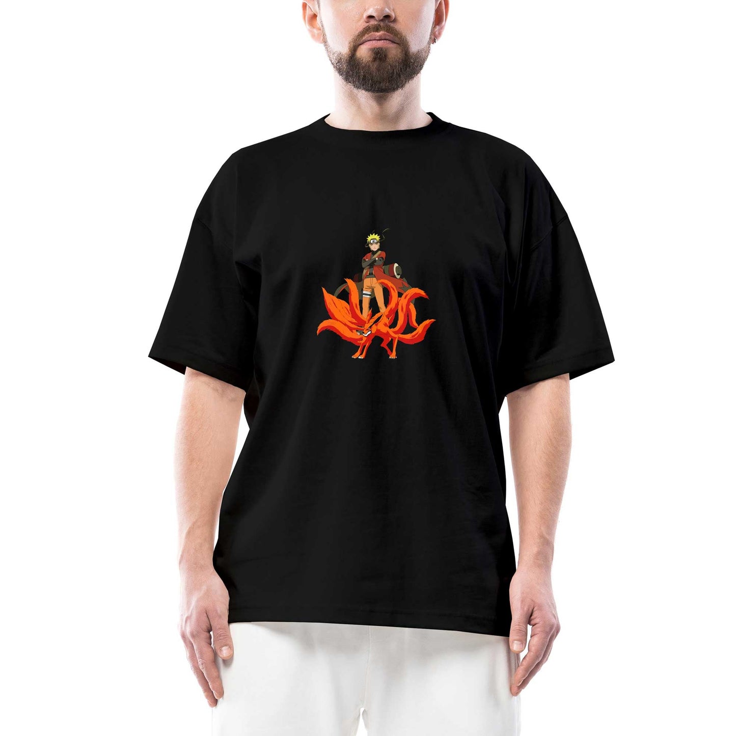 Naruto Kyubie Oversize Siyah Tişört