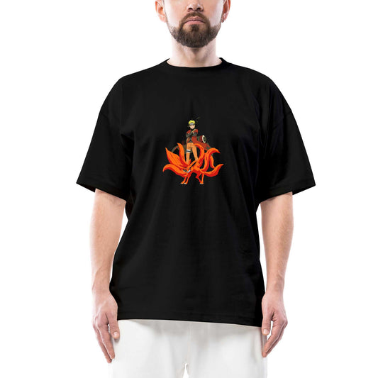 Naruto Kyubie Oversize Siyah Tişört
