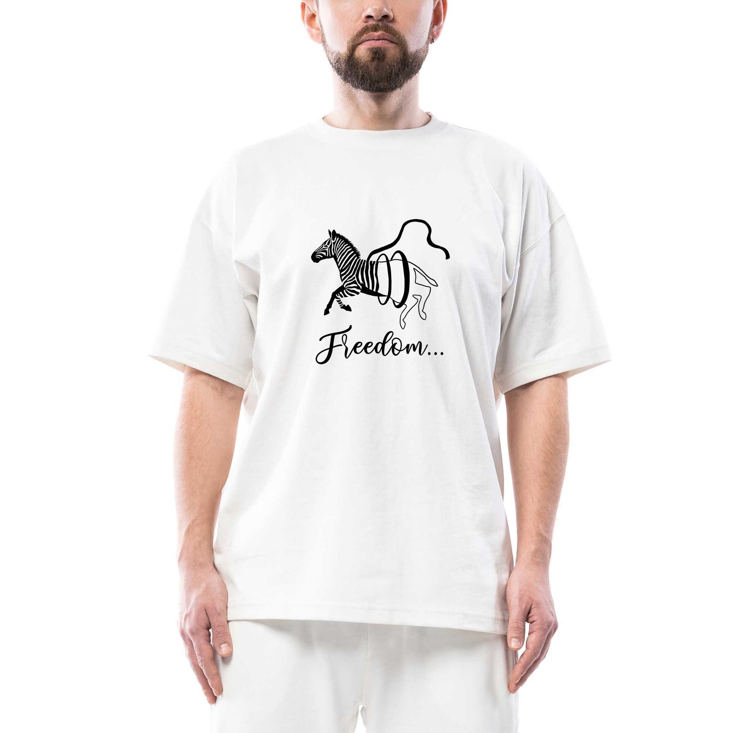 Freedom Zebra Oversize Beyaz Tişört