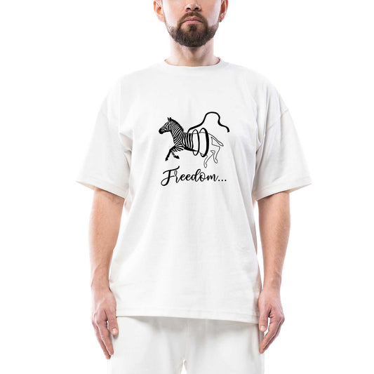 Freedom Zebra Oversize Beyaz Tişört
