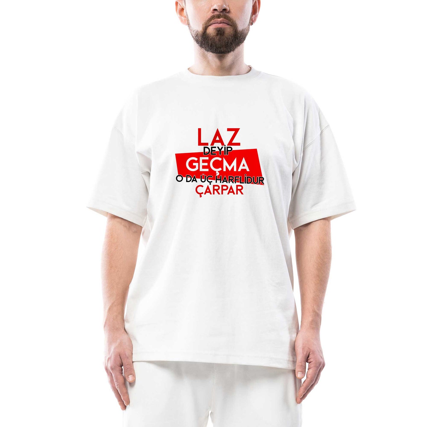 Laz Deyip Geçma Oversize Beyaz Tişört