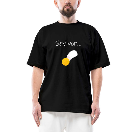 Seviyor Papatya Oversize Siyah Tişört