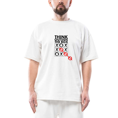 Think Outside the Box Oversize Beyaz Tişört