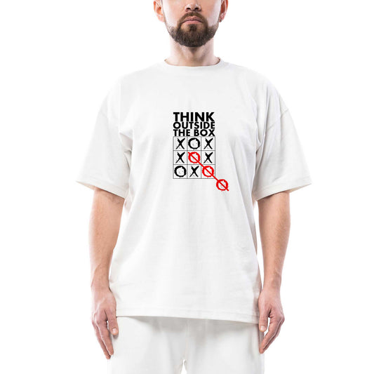 Think Outside the Box Oversize Beyaz Tişört