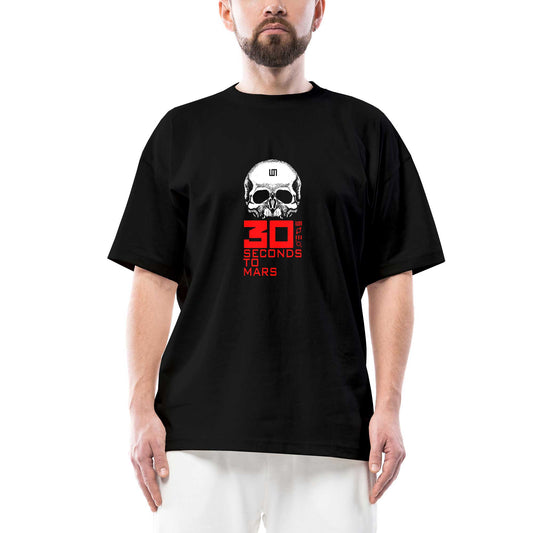 30 Seconds To Mars Skull Oversize Siyah Tişört