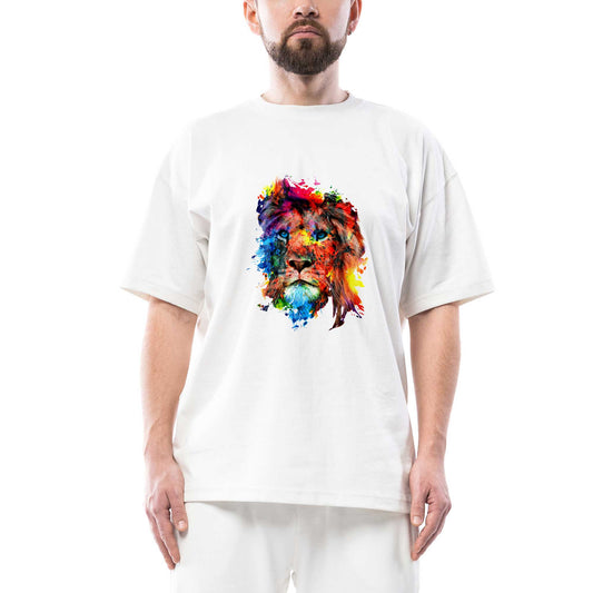 Aslan Colorful Splash Oversize Beyaz Tişört