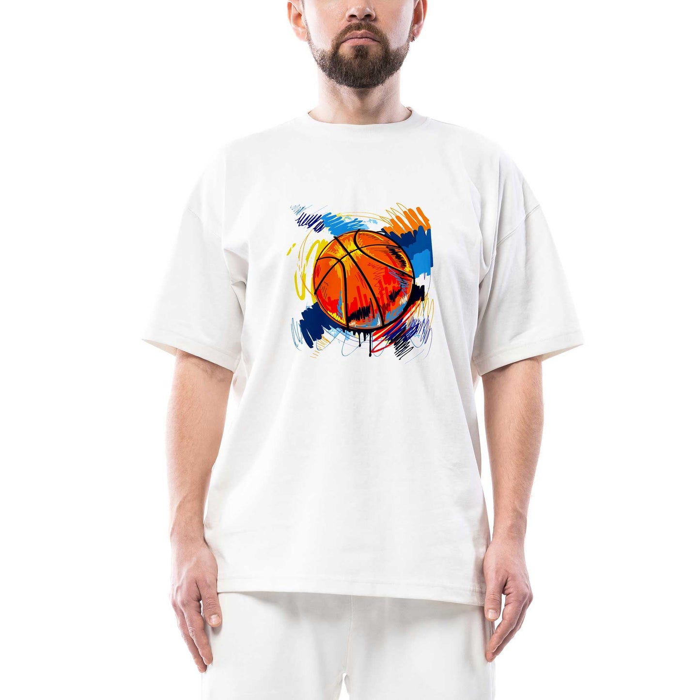 Basketbol Topu Oversize Beyaz Tişört