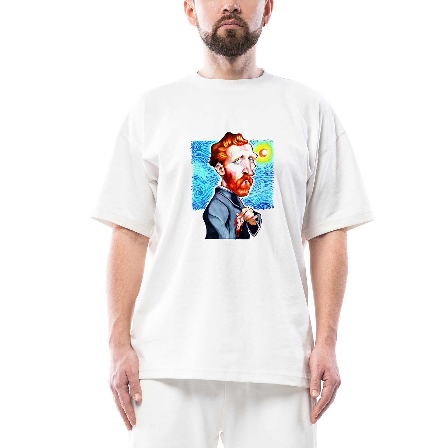Van Gogh Karikatür Oversize Beyaz Tişört