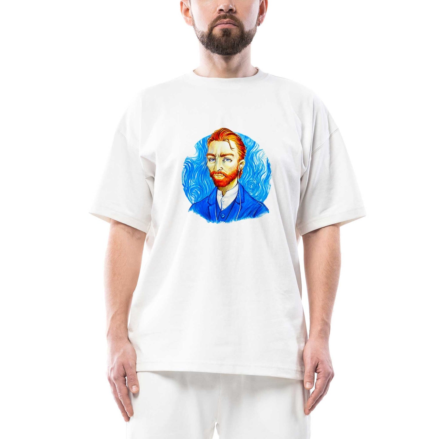 Van Gogh Portre Kulaklık Oversize Beyaz Tişört