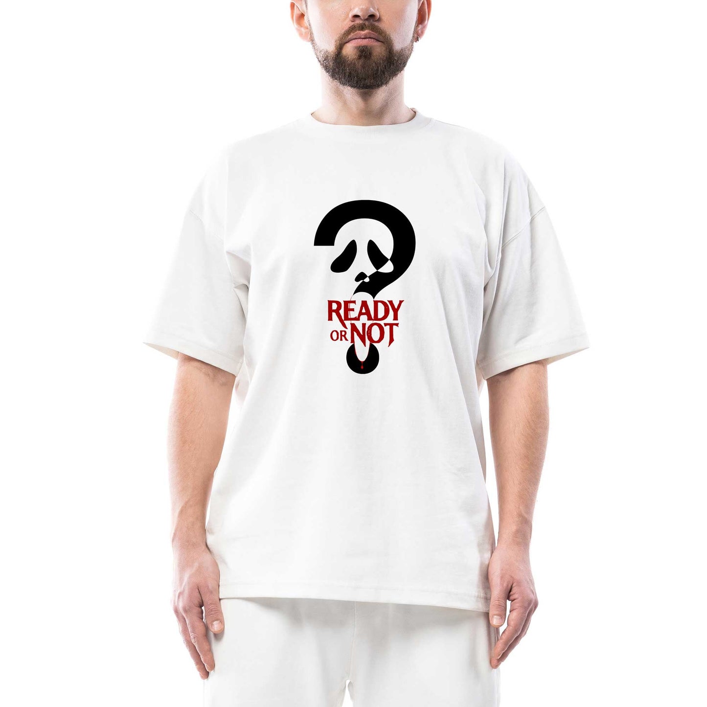 Scream Ready Or Not Oversize Beyaz Tişört