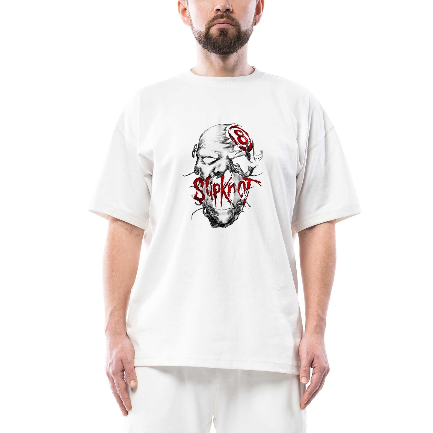 Slipknot Eight Head Oversize Beyaz Tişört
