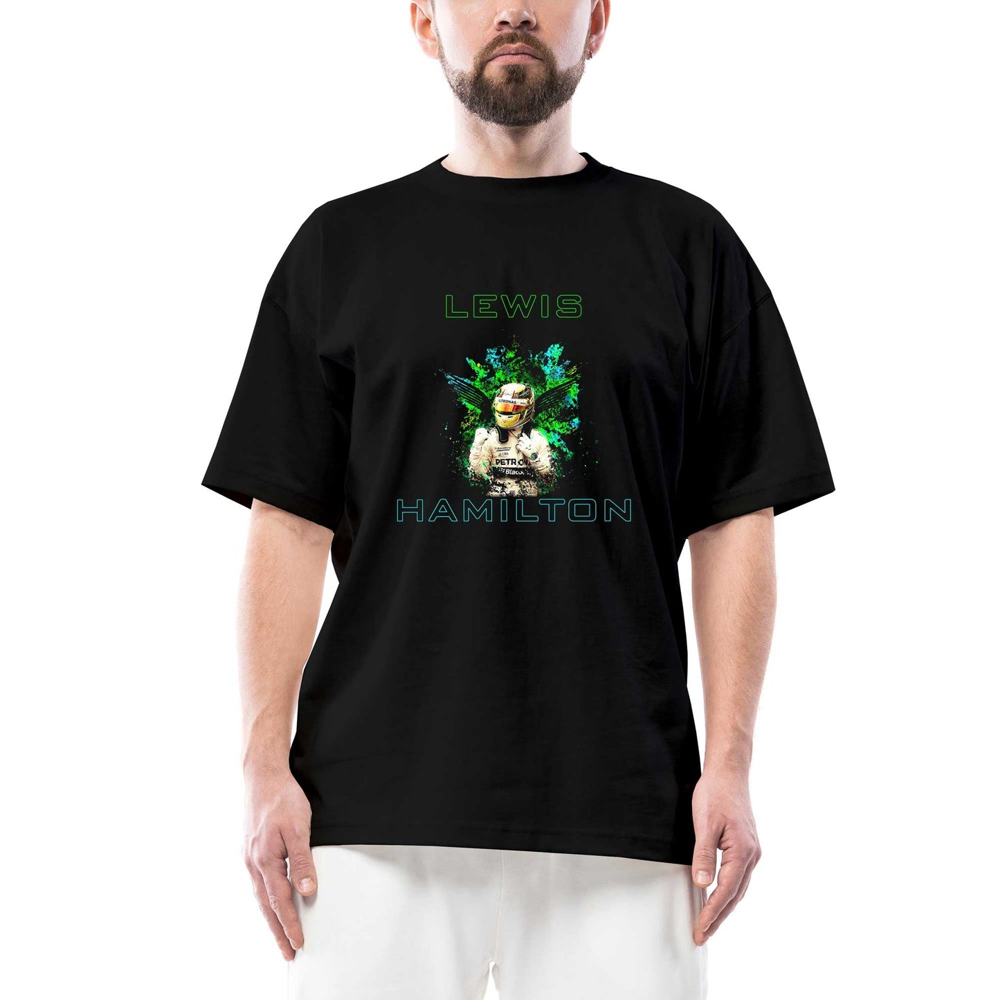 F1 Lewis Hamilton Green Oversize Siyah Tişört