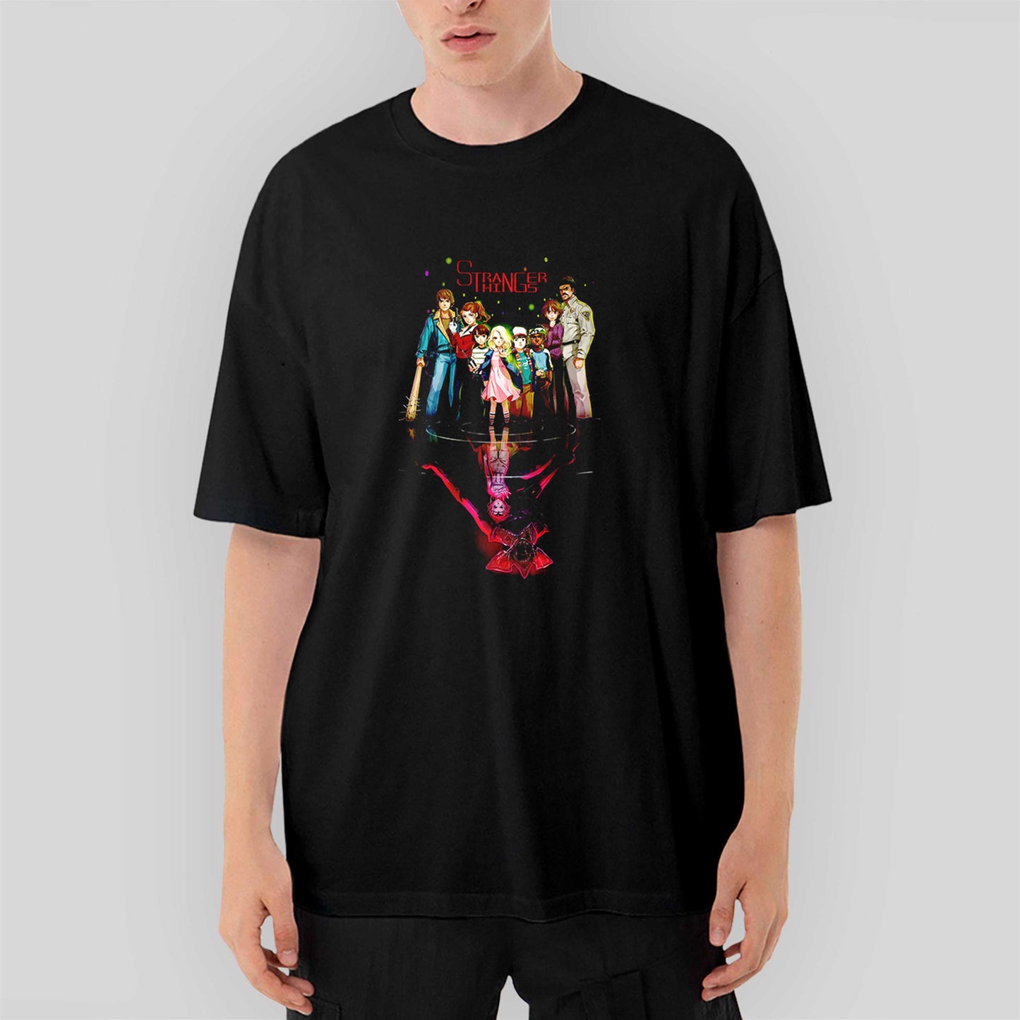 Stranger Things Team Oversize Siyah Tişört