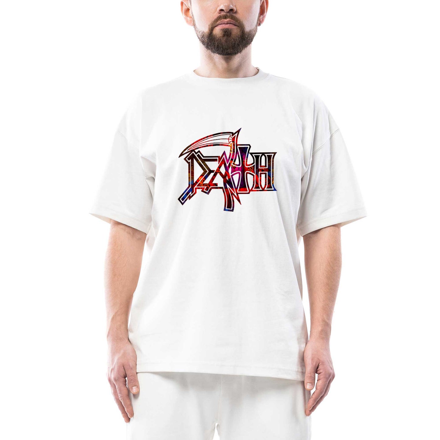 Death Rainbow Oversize Beyaz Tişört