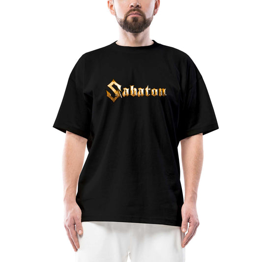 Sabaton Logo Gold Oversize Siyah Tişört