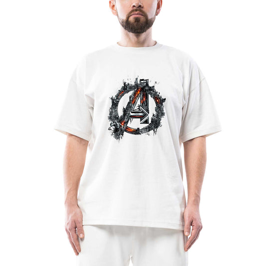 Avengers Logo 2 Oversize Beyaz Tişört