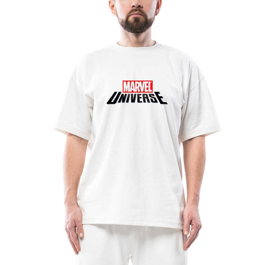 Marvel Universe Logo Oversize Beyaz Tişört