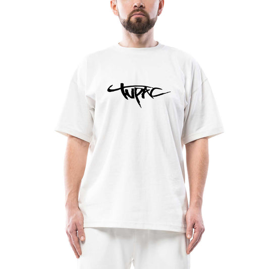 Tupac Logo 2 Oversize Beyaz Tişört