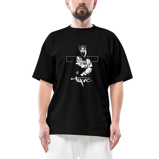 Tupac Angel Oversize Siyah Tişört