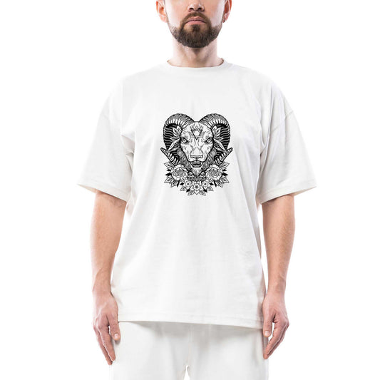 Baphomet Flowers Oversize Beyaz Tişört