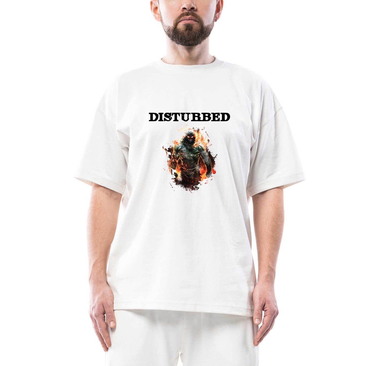 Disturbed Monster Oversize Beyaz Tişört
