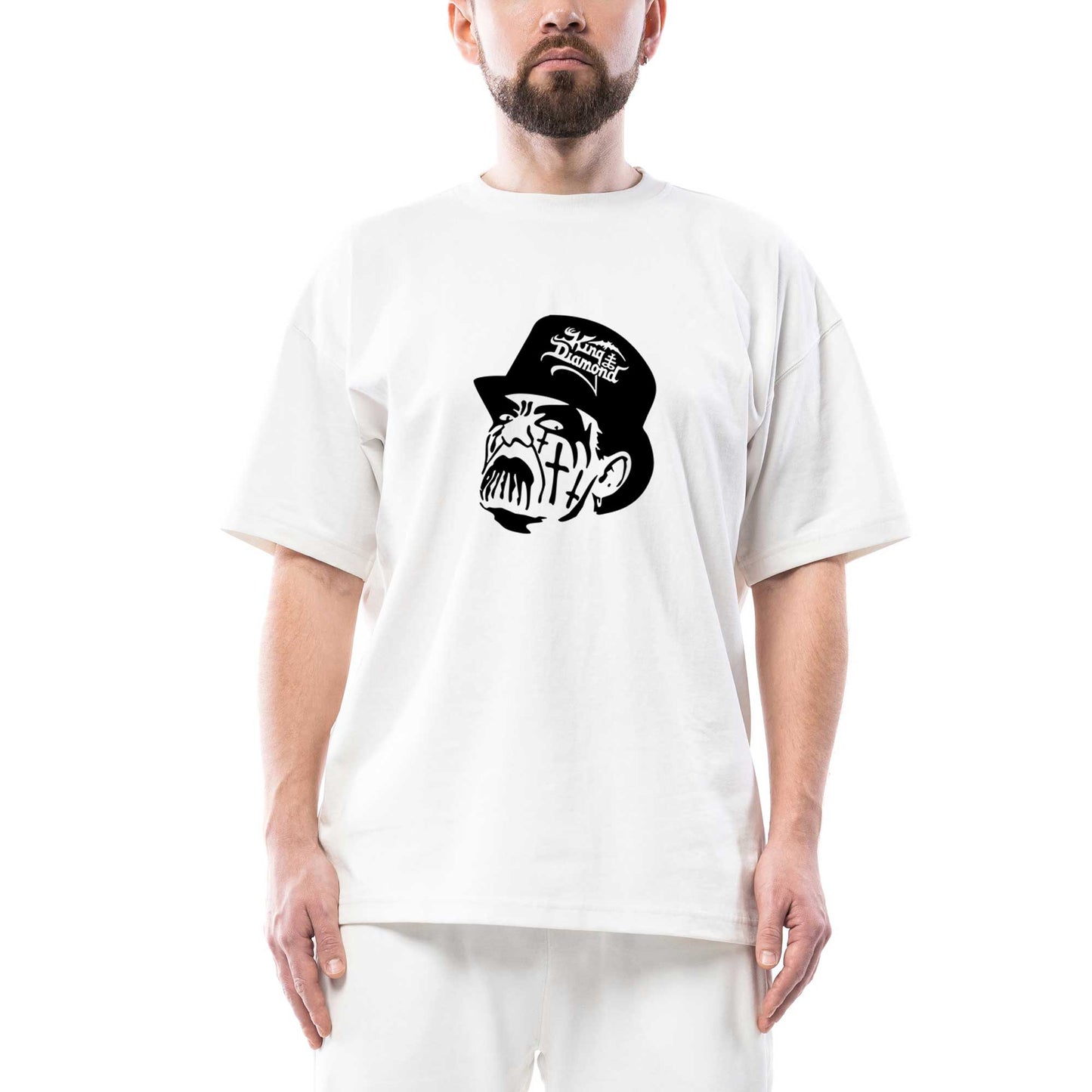 King Diamond Face Oversize Beyaz Tişört