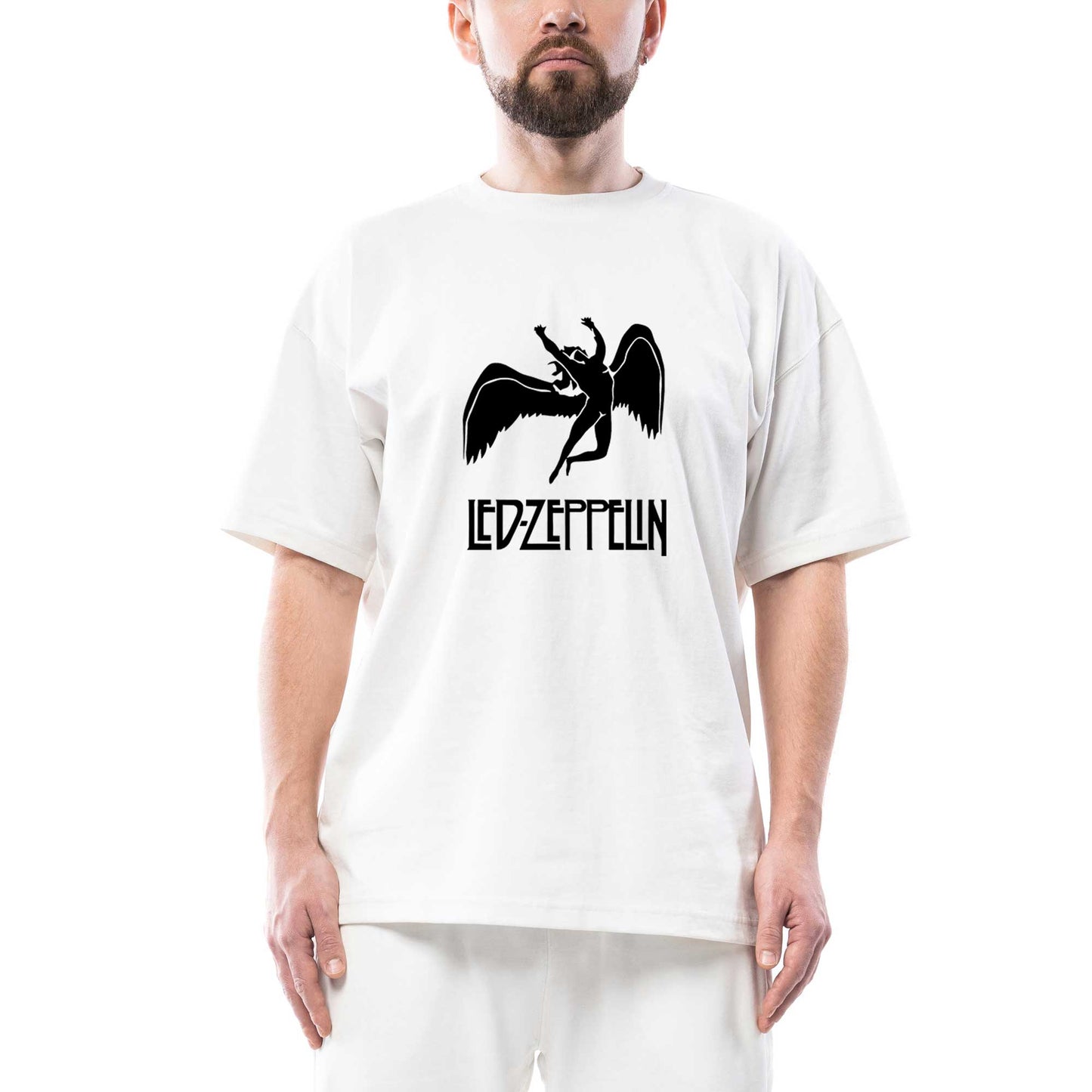 Led Zeppelin Black Angel Oversize Beyaz Tişört