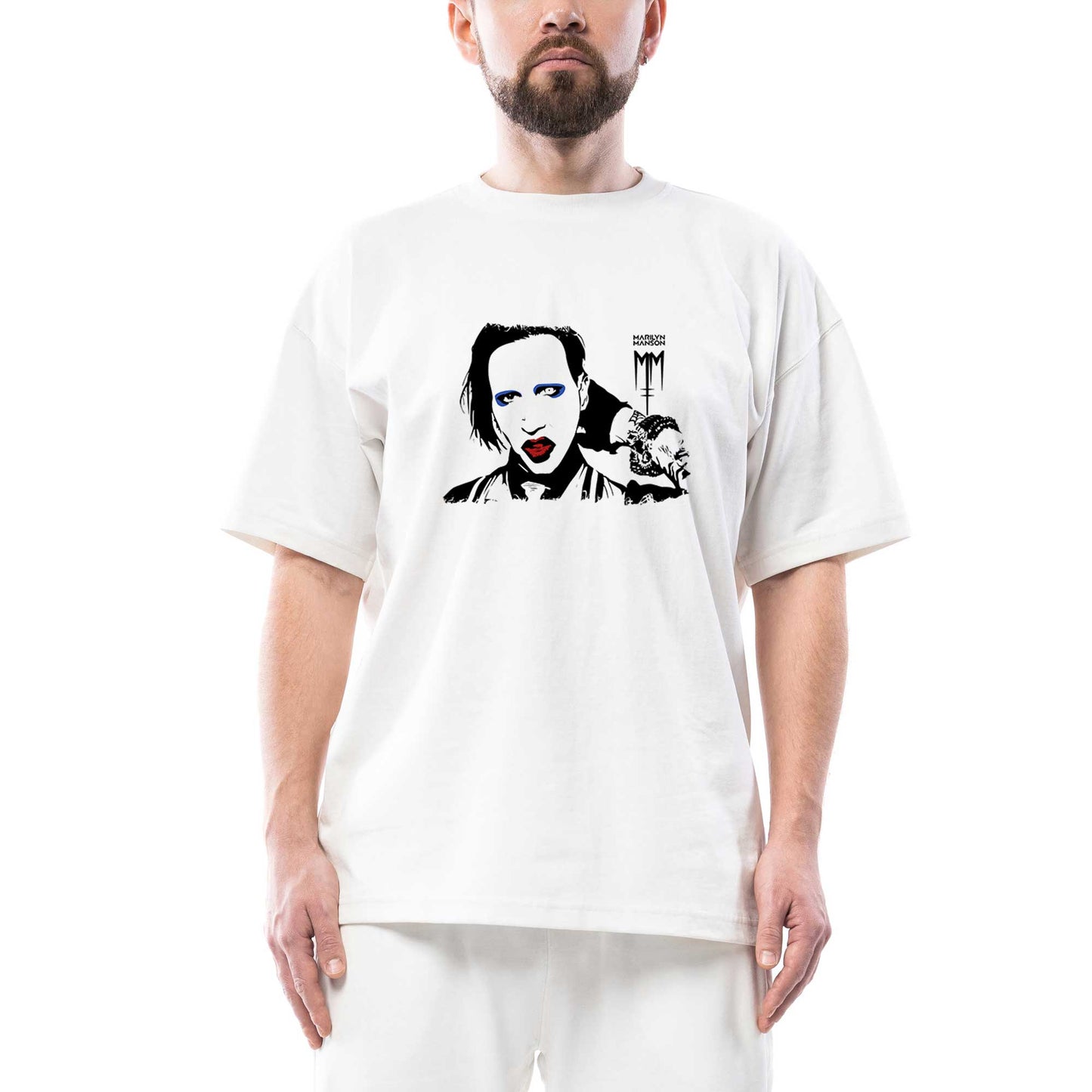 Marilyn Manson Portre Oversize Beyaz Tişört