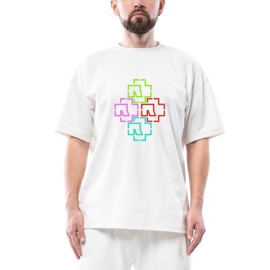 Rammstein Color Logo Oversize Beyaz Tişört