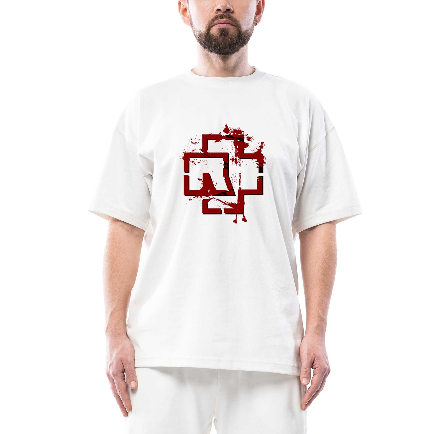 Rammstein Logo 4 Oversize Beyaz Tişört