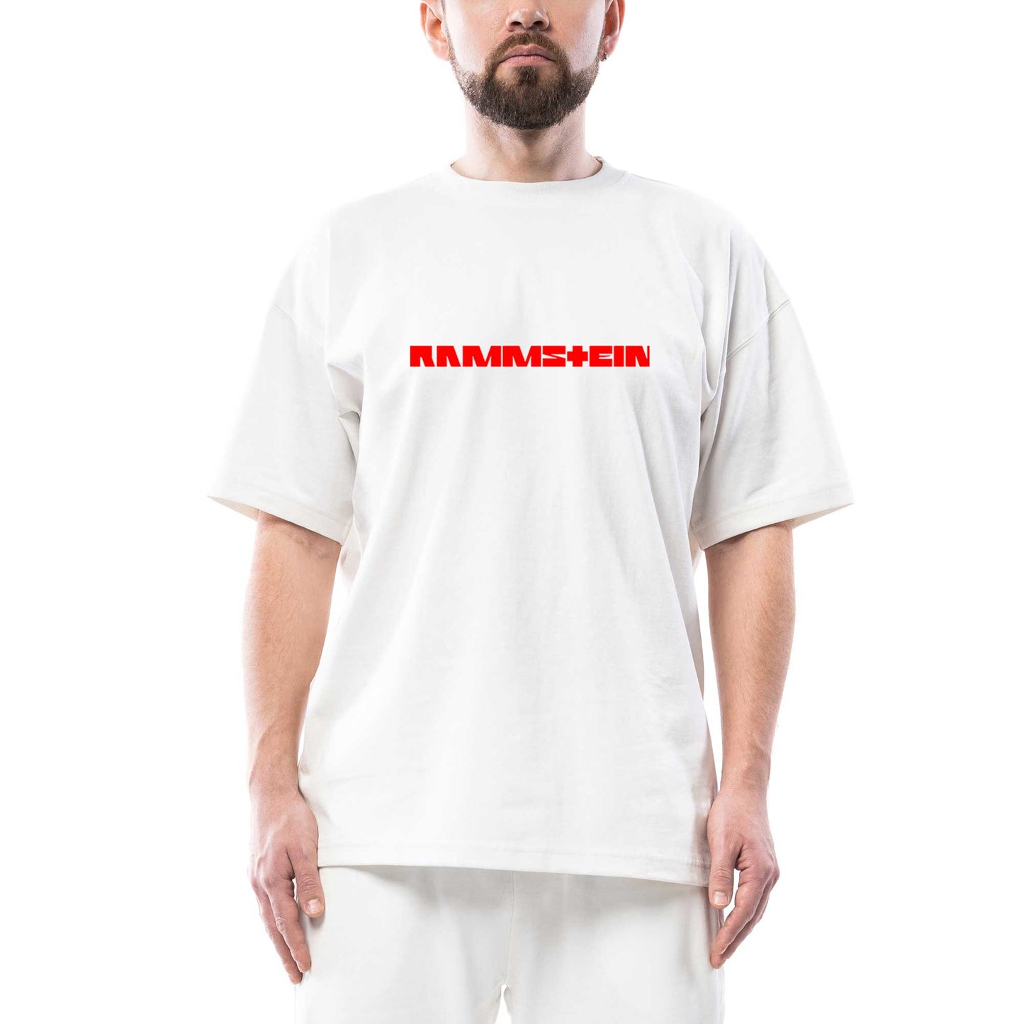 Rammstein Text Red Oversize Beyaz Tişört