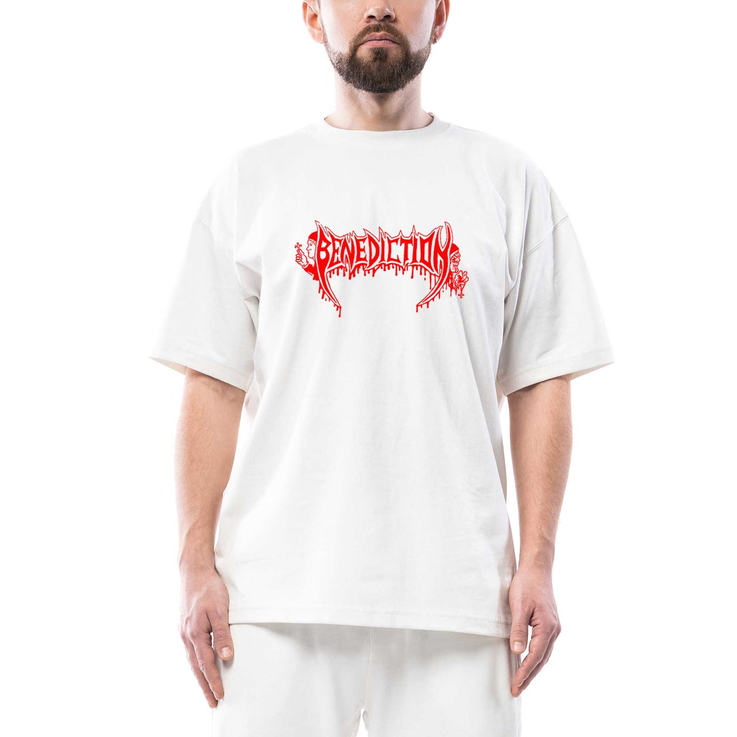Benediction Red Oversize Beyaz Tişört