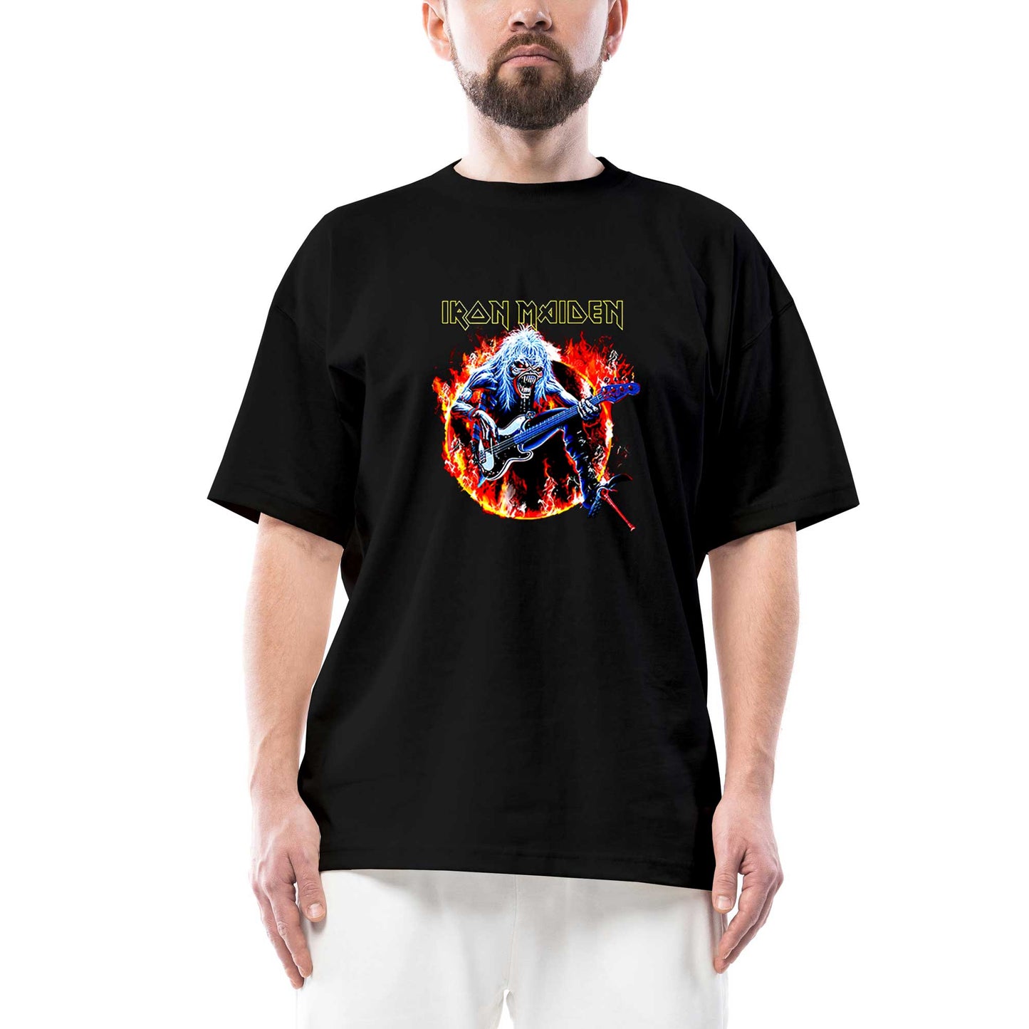 Iron Maiden Fire Oversize Siyah Tişört