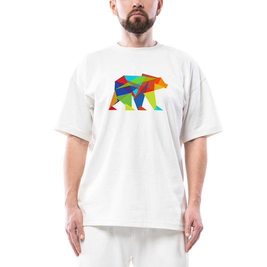 Bear Color Mozaik Oversize Beyaz Tişört