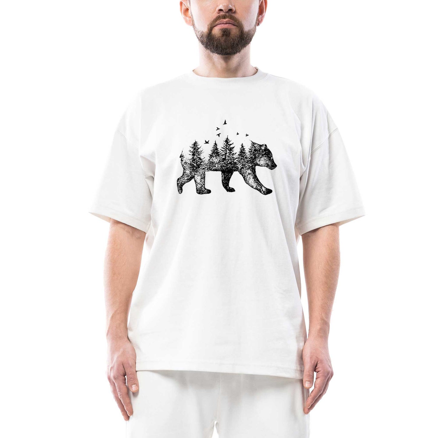 Bear Forest Oversize Beyaz Tişört