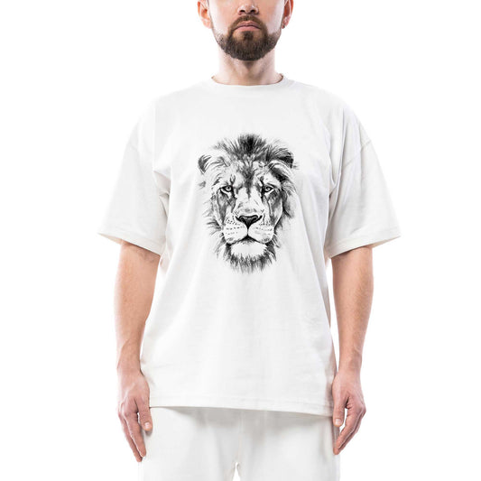 Lion Face Oversize Beyaz Tişört